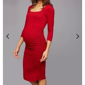 Isabella Oliver Size 8 Red Square Neck Maternity Dress